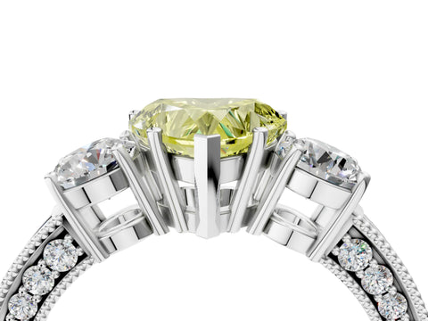 White gold Fancy Yellow Heart Cut Three-Stone Diamond Ring with Pavé Band and Four-Prong Setting_16