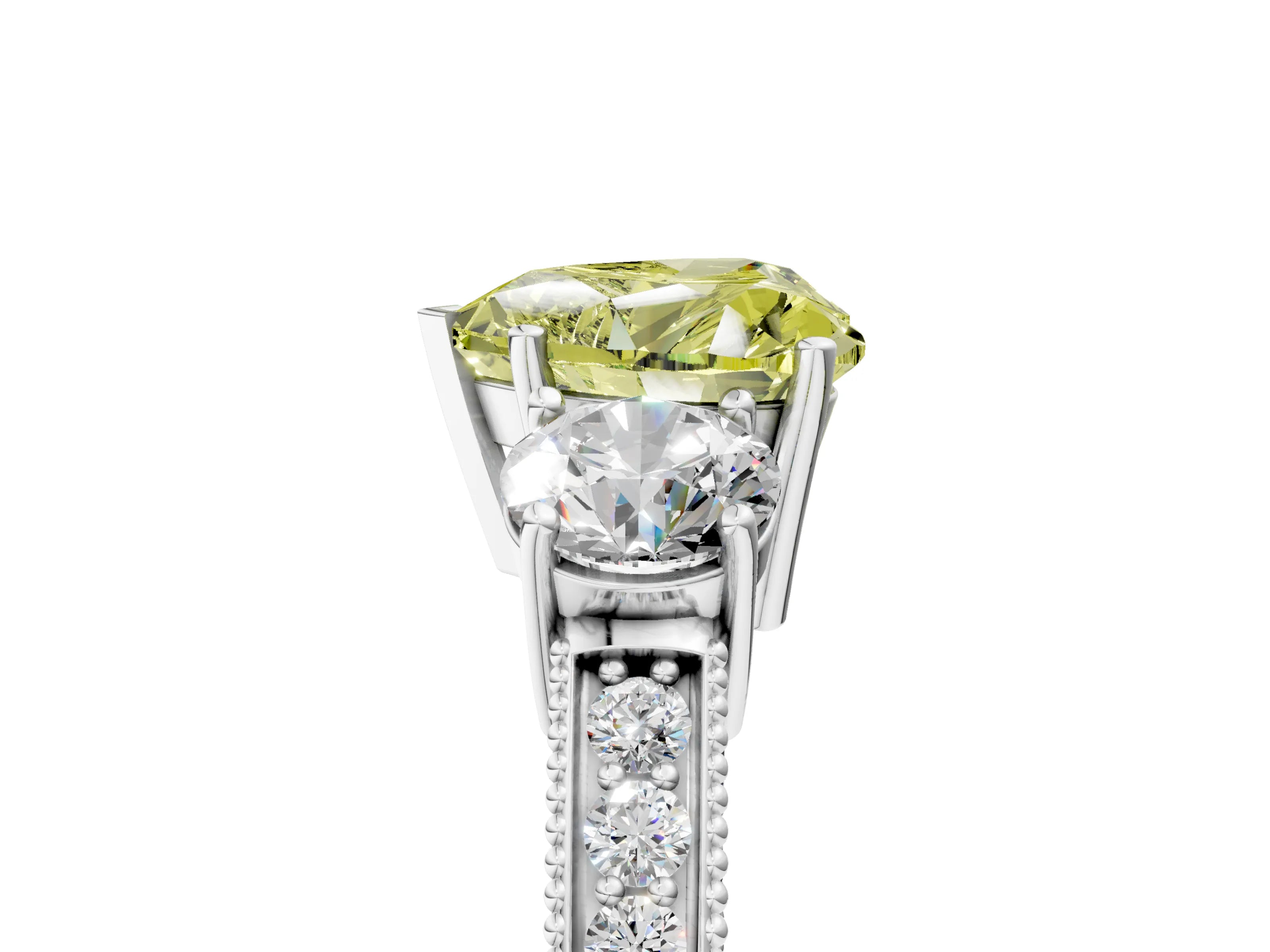 White gold Fancy Yellow Heart Cut Three-Stone Diamond Ring with Pavé Band and Four-Prong Setting_17