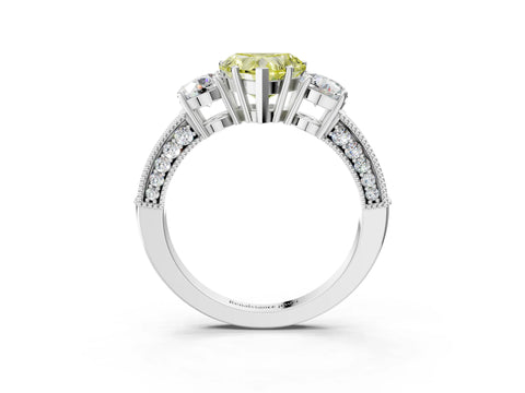 White gold Fancy Yellow Heart Cut Three-Stone Diamond Ring with Pavé Band and Four-Prong Setting_3