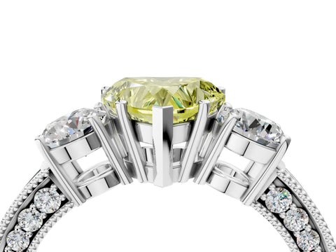 White gold Fancy Yellow Heart Cut Three-Stone Diamond Ring with Pavé Band and Four-Prong Setting_4
