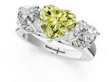 White gold Fancy Yellow Heart Cut Three-Stone Diamond Ring with Prong Setting on a Classic Band_31