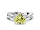 White gold Fancy Yellow Heart  Cut Twist Band Solitaire Diamond Ring with Pavé Setting_3