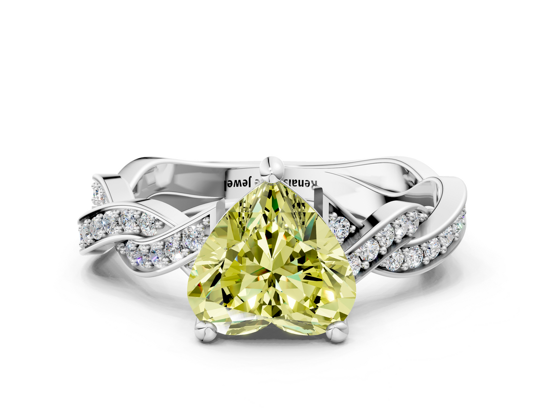 White gold Fancy Yellow Heart  Cut Twisted Pavé Band Solitaire Ring with Four-Prong Setting_55