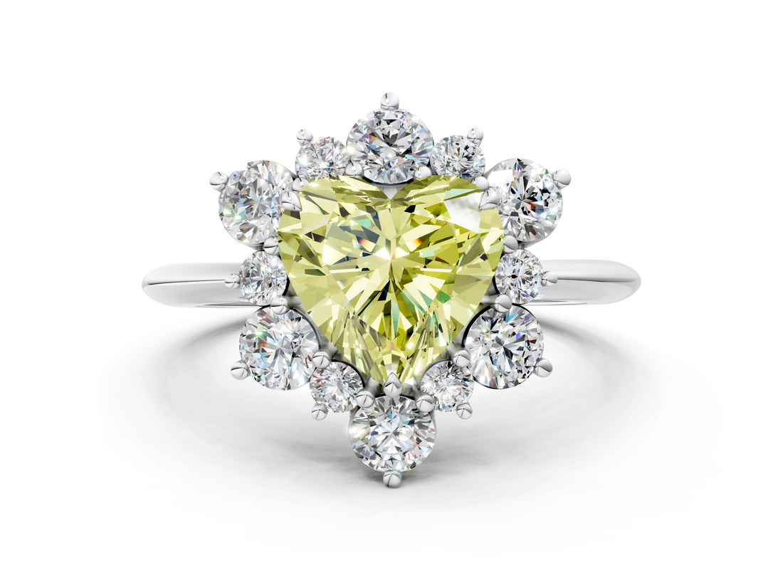 White gold Fancy Yellow Heart  Diamond Cluster Halo Ring with Solitaire Band and Four-Prong Setting_20