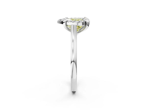 White gold Fancy Yellow Heart  Diamond Cluster Halo Solitaire with Four-Prong Setting