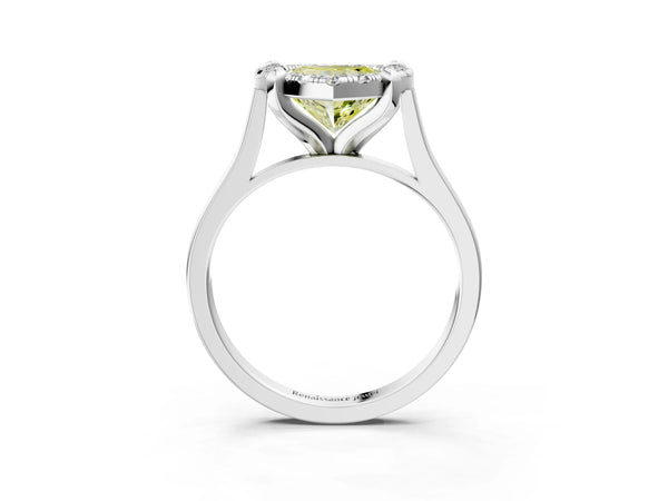 White gold Fancy Yellow Heart  Diamond Cluster Halo Solitaire with Four-Prong Setting