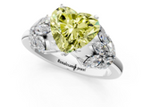 White gold Fancy Yellow Heart  Diamond Cluster Leaf Design Ring with Prong Setting_68
