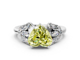White gold Fancy Yellow Heart  Diamond Cluster Leaf Design Ring with Prong Setting_69