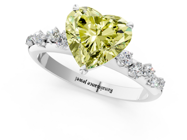 White gold Fancy Yellow Heart  Diamond Cluster Prong-Set Solitaire Ring