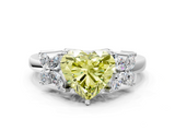 White gold Fancy Yellow Heart  Diamond Floral Cluster Ring with Solitaire Band and Prong Setting_55