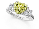 White gold Fancy Yellow Heart  Diamond Floral Cluster Ring with Solitaire Band and Prong Setting_56