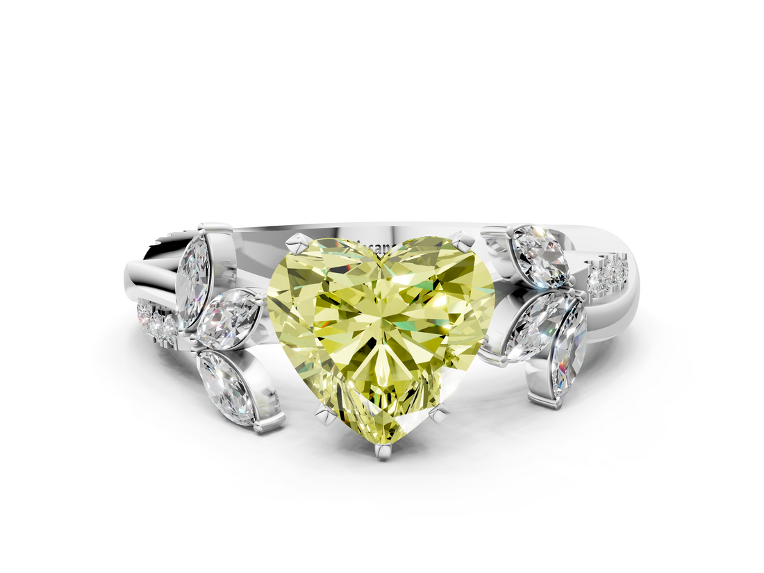 White gold Fancy Yellow Heart  Diamond Floral Vine Solitaire Engagement Ring_3