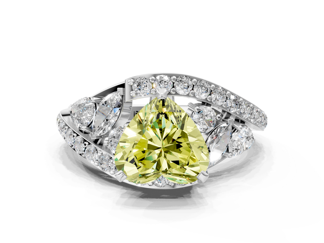 White gold Fancy Yellow Heart  Diamond Halo Ring with Marquise and Pavé Band in Prong Setting_68
