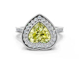 White gold Fancy Yellow Heart  Diamond Halo Ring with Milgrain Frame and Pavé Band_72