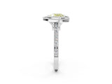 White gold Fancy Yellow Heart  Diamond Halo Ring with Milgrain Frame and Pavé Band_73