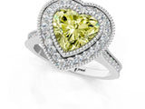 White gold Fancy Yellow Heart  Diamond Halo Ring with Milgrain Frame and Pavé Band_73