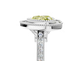 White gold Fancy Yellow Heart  Diamond Halo Ring with Milgrain Frame and Pavé Band_76