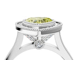 White gold Fancy Yellow Heart  Diamond Halo Ring with Milgrain Frame and Pavé Band_76