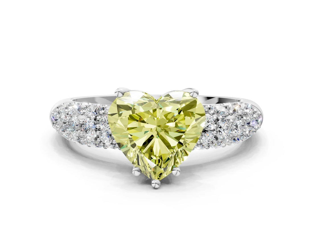 White gold Fancy Yellow Heart  Diamond Pavé Band Solitaire Ring with Four-Prong Setting_50