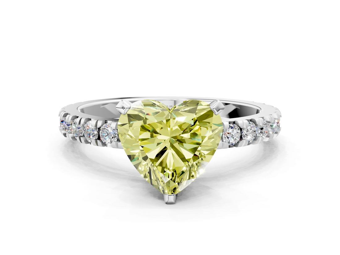 White gold Fancy Yellow Heart  Diamond Pavé Band Solitaire with Four-Prong Setting_201