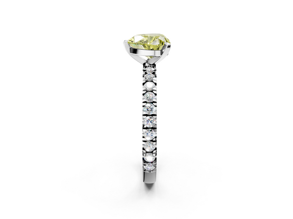 White gold Fancy Yellow Heart  Diamond Pavé Band Solitaire with Four-Prong Setting
