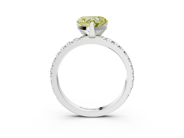 White gold Fancy Yellow Heart  Diamond Pavé Band Solitaire with Four-Prong Setting
