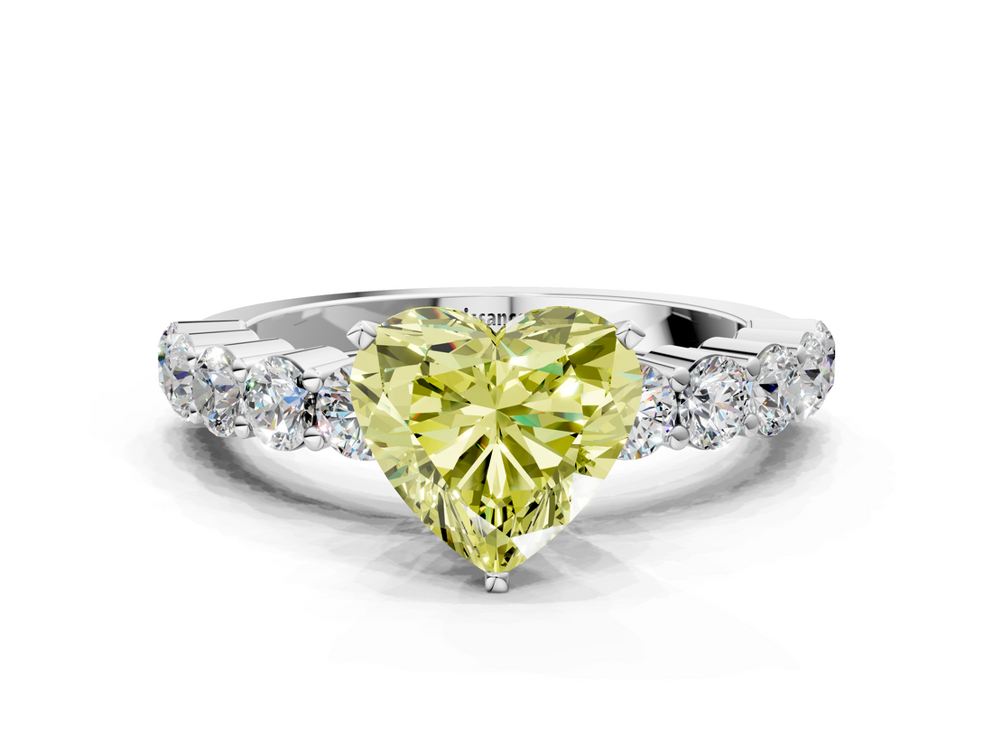 White gold Fancy Yellow Heart  Diamond Pavé Band Solitaire with Four-Prong Setting_3