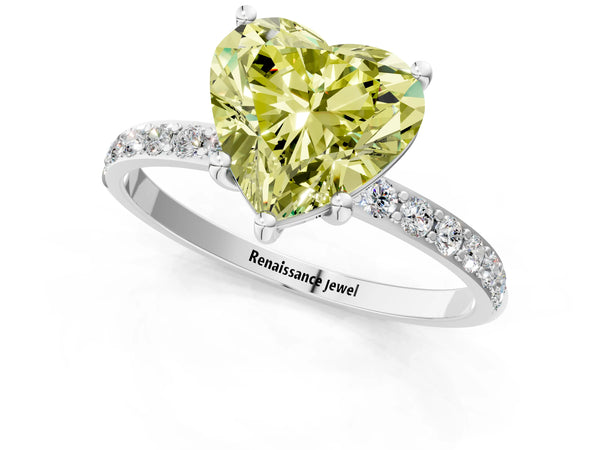 Platinum Fancy Yellow Heart  Diamond Pavé Band with Six-Prong Setting