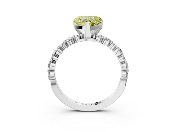White gold Fancy Yellow Heart Cut Diamond Prong Set Engagement Ring with Pavé Band