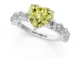 White gold Fancy Yellow Heart  Diamond Prong Setting with Side Stones on a Pave Band_137