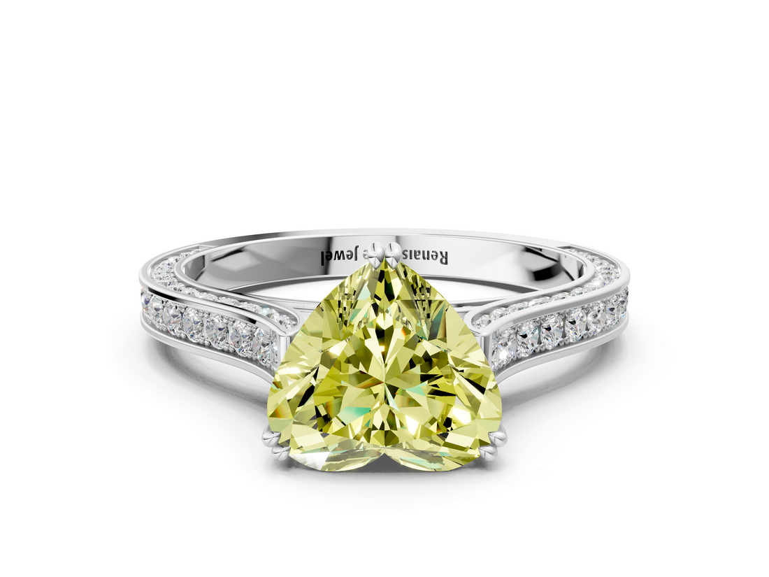 White gold Fancy Yellow Heart  Diamond Solitaire with Pave Band and Six-Prong Setting_20