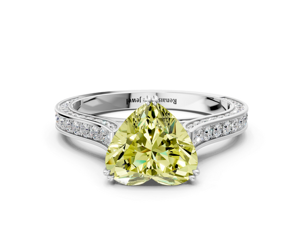 White gold Fancy Yellow Heart  Diamond Solitaire with Pave Band and Six-Prong Setting