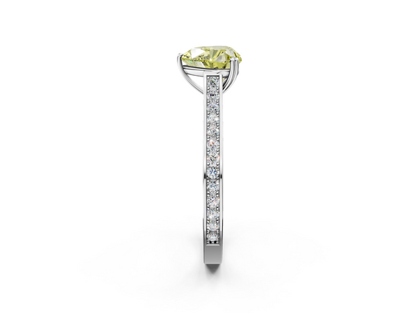 White gold Fancy Yellow Heart  Diamond Solitaire with Pave Band and Six-Prong Setting