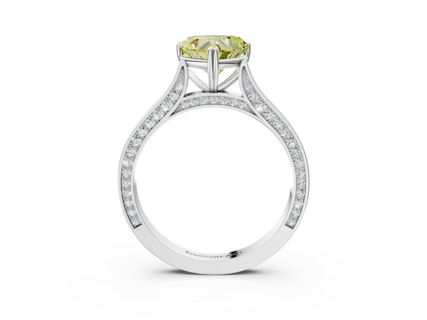 White gold Fancy Yellow Heart  Diamond Solitaire with Pave Band and Six-Prong Setting