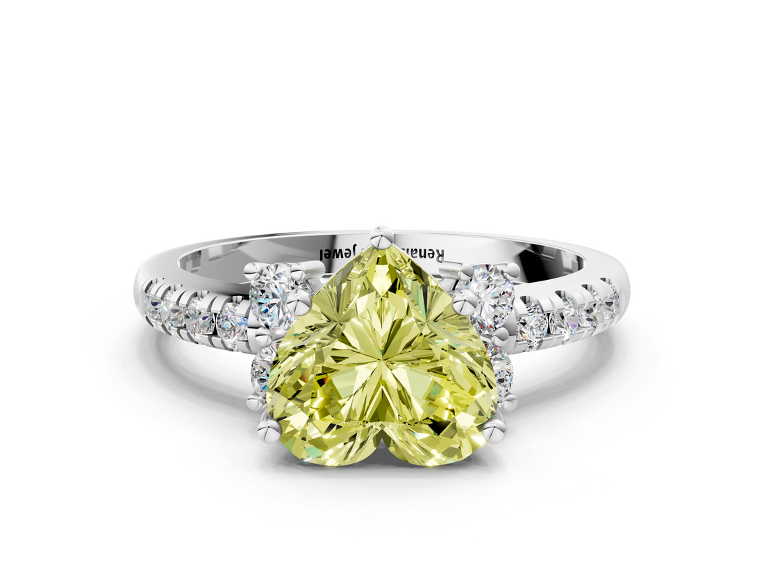 White gold Fancy Yellow Heart  Diamond Three-Stone Pave Band with Four-Prong Setting_20