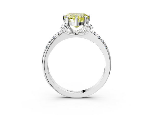 Platinum Fancy Yellow Heart  Diamond Three-Stone Pave Band with Four-Prong Setting