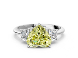 White gold Fancy Yellow Heart  Diamond Three-Stone Ring with Trapezoid Side Stones and Prong Setting_17