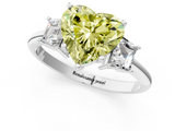 White gold Fancy Yellow Heart  Diamond Three-Stone Ring with Trapezoid Side Stones and Prong Setting_18