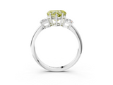 White gold Fancy Yellow Heart  Diamond Three-Stone Ring with Trapezoid Side Stones and Prong Setting_20