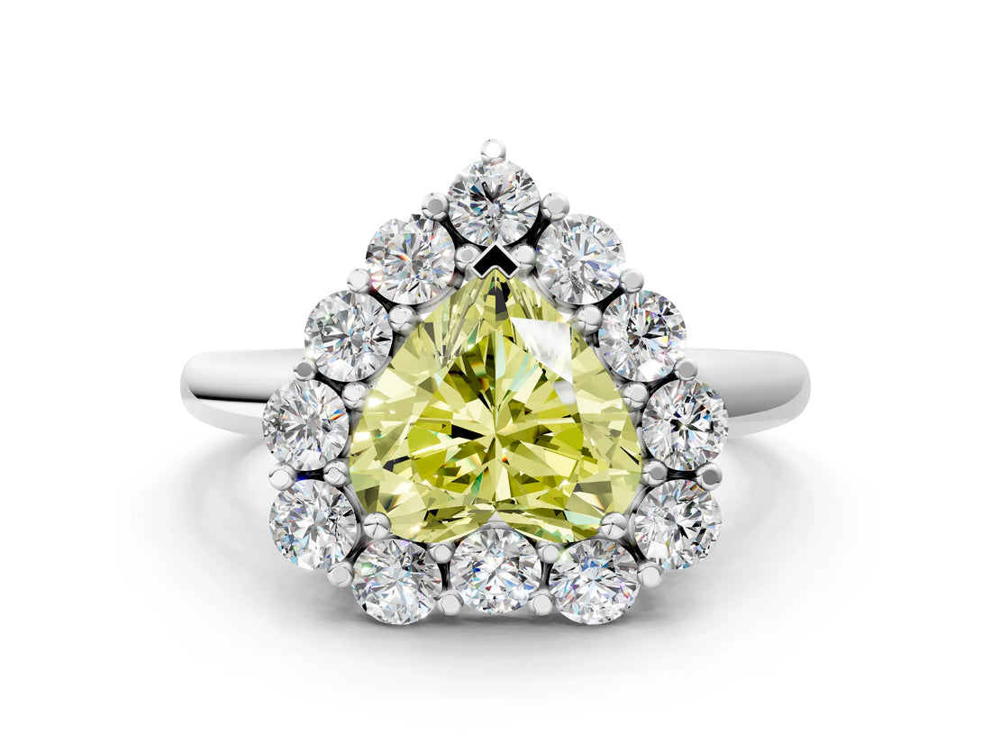 White gold Fancy Yellow Heart  Halo Cluster Diamond Engagement Ring with Prong Setting and Polished Band_20