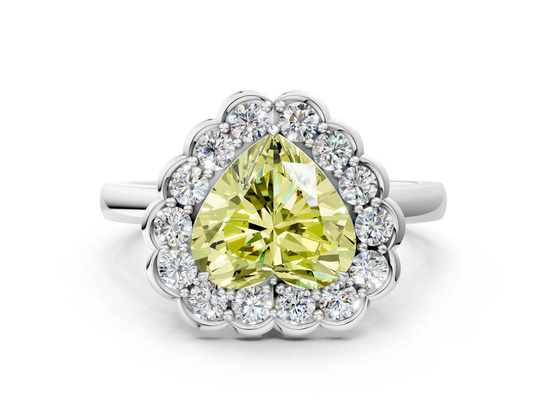 White gold Fancy Yellow Heart  Halo Cluster Diamond Engagement Ring with Solitaire Band and Prong Setting_49