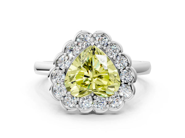 White gold Fancy Yellow Heart  Halo Cluster Diamond Engagement Ring with Solitaire Band and Prong Setting