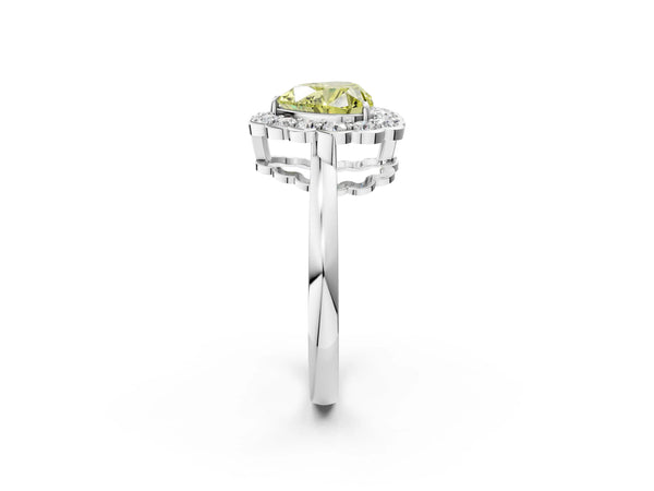 White gold Fancy Yellow Heart  Halo Cluster Diamond Engagement Ring with Solitaire Band and Prong Setting