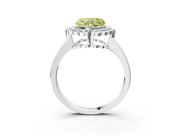 White gold Fancy Yellow Heart  Halo Cluster Diamond Engagement Ring with Solitaire Band and Prong Setting