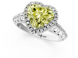 White gold Fancy Yellow Heart  Halo Diamond Engagement Ring with Intricate Filigree Band and Four-Prong Setting_38