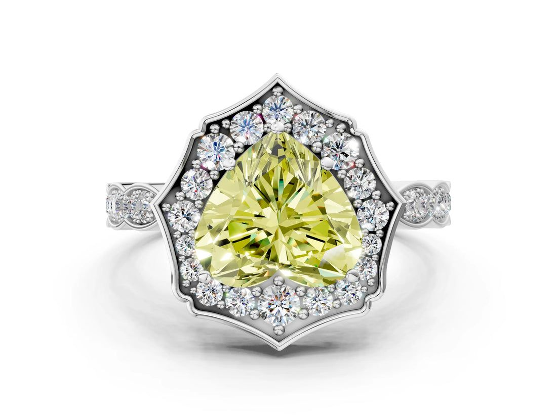 White gold Fancy Yellow Heart  Halo Diamond Engagement Ring with Milgrain Band and Four-Prong Setting_48