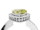 White gold Fancy Yellow Heart  Halo Diamond Engagement Ring with Milgrain Pave Band and Four-Prong Setting_77