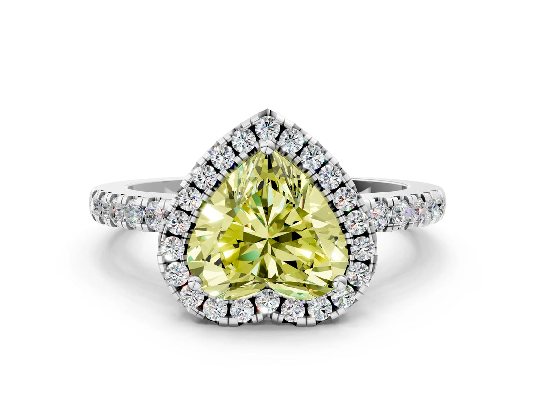 White gold Fancy Yellow Heart  Halo Diamond Engagement Ring with Pavé Band and Four-Prong Setting_105