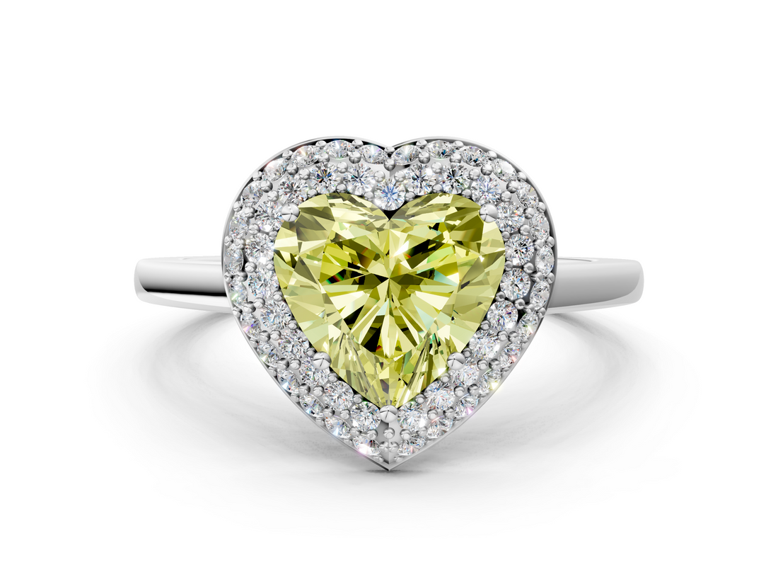 White gold Fancy Yellow Heart  Halo Diamond Engagement Ring with Solitaire Band and Four-Prong Setting_20