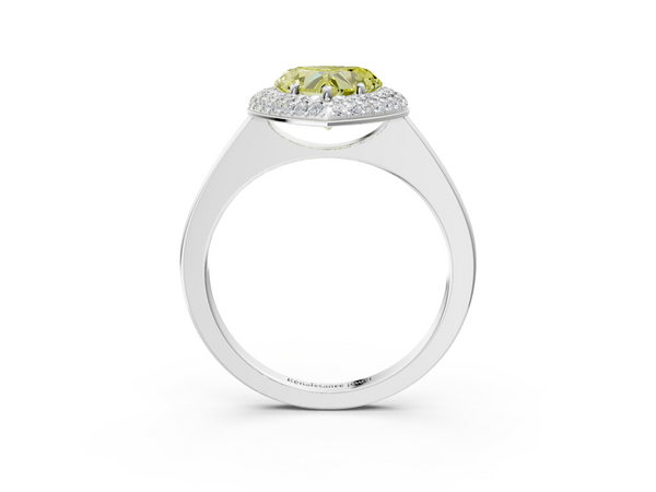 Platinum Fancy Yellow Heart  Halo Diamond Engagement Ring with Solitaire Band and Four-Prong Setting